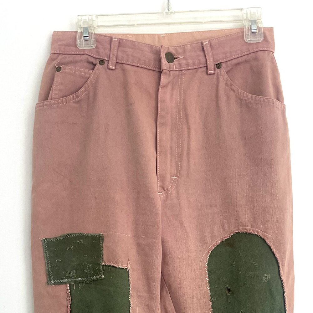 Customized AWOL Vintage Lee Pink Jeans w/ Army Green Patchwork
